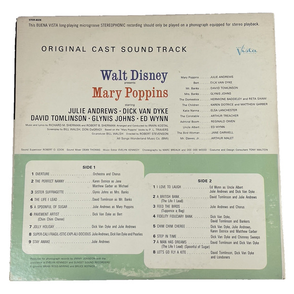 Walt Disney Mary Poppins Original Cast Soundtrack 1964 Vtg Vinyl LP Record Album - Picture 2 of 12